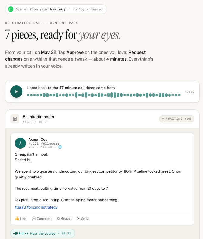 Client approval portal on a phone